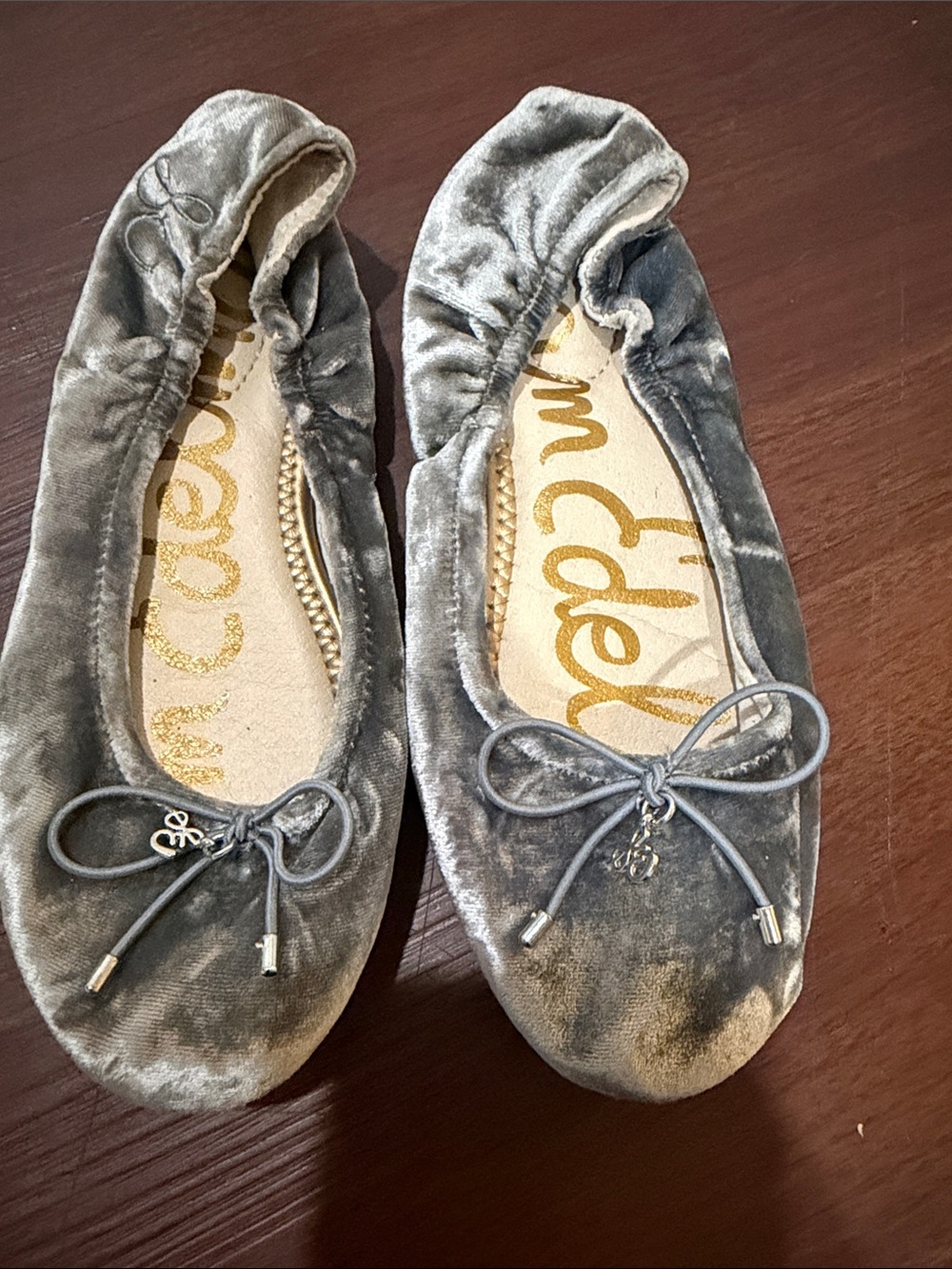Sam Edelman Gray Velvet Ballet Flats with Bow Accent